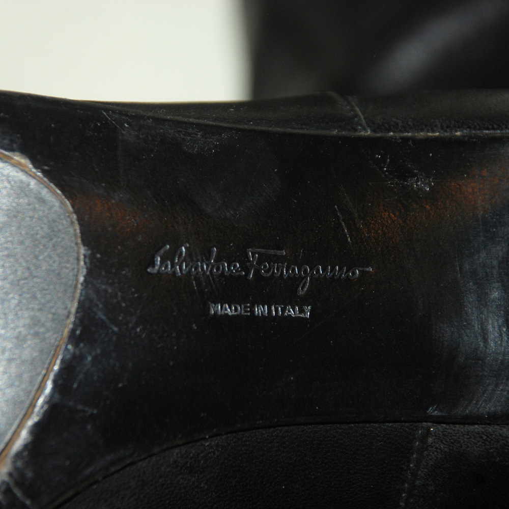 Ferragamo Black Calf Leather Knee High Boots 6.5B